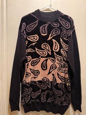 Men's Paisley Panel Crewneck Sweater in Black and Beige